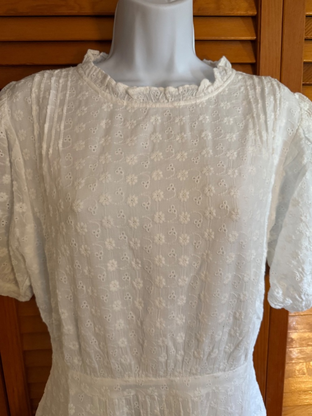White Short Sleeve Mini Dress Boho Classy Fun Fit Flare Flirty - Picture 9 of 10